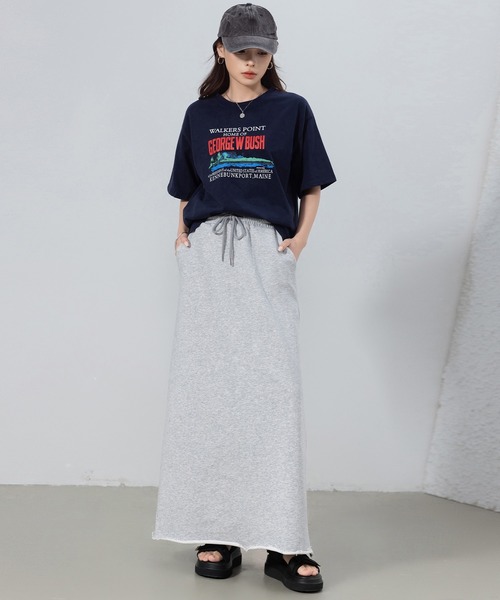 DAY CLOSET(デイ クローゼット)の「【ウエストゴム 紐調節可】切りっぱなしイージースウェットロングスカート レディース(スカート・レディース・グレー/チャコールグレー/ブラック・M/L)」の6枚目の写真