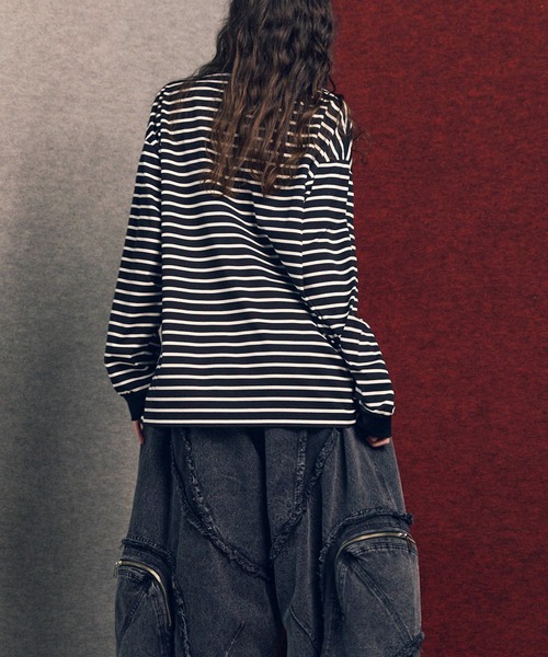 UNISEX》ULTIMA Cotton Border Prime-Over Crew Neck Long Sleeve T