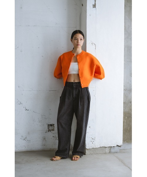 STYLEMIXER(スタイルミキサー)の「パネルフォルムカーディガン 秋服(カーディガン/ボレロ・レディース・オレンジ/アイボリー/ブラック・FREE)」の15枚目の写真