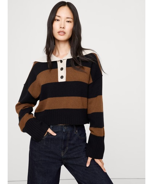 Banana Republic（バナナリパブリック）の「オーバーサイズ カシミヤ クロップド ニットポロニット（ニット/セーター・レディース・ブラウン/レッド系その他・L/S/M/XS）」の2枚目の写真