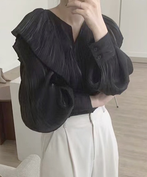 frunco(フランコ)の「【ZOZO限定】ルーズフィットフリルブラウス(シャツ/ブラウス・レディース・ホワイト/ブラック・FREE)」の6枚目の写真
