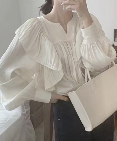 frunco(フランコ)の「【ZOZO限定】ルーズフィットフリルブラウス(シャツ/ブラウス・レディース・ホワイト/ブラック・FREE)」の10枚目の写真