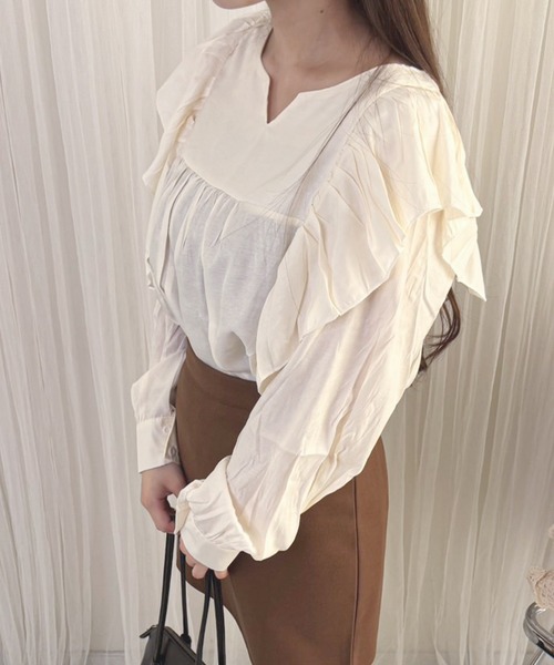 frunco(フランコ)の「【ZOZO限定】ルーズフィットフリルブラウス(シャツ/ブラウス・レディース・ホワイト/ブラック・FREE)」の8枚目の写真