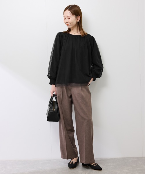 ROPE' PICNIC(ロペピクニック)の「チュールドッキングボリュームスリーブニットプルオーバー(ニット/セーター・レディース・オフホワイト/ブラック/ブラウン・FREE)」の4枚目の写真