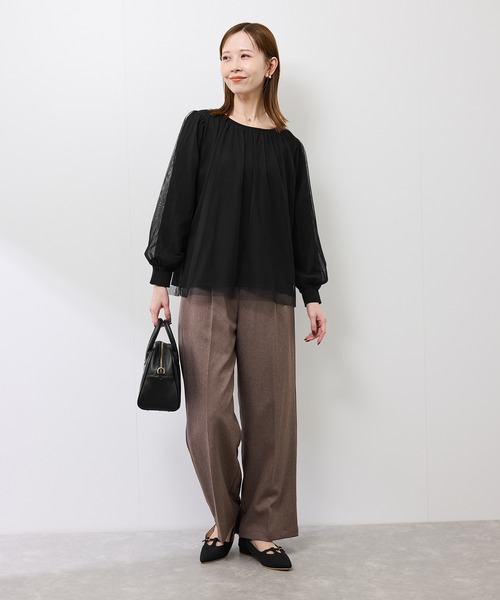 ROPE' PICNIC(ロペピクニック)の「チュールドッキングボリュームスリーブニットプルオーバー(ニット/セーター・レディース・オフホワイト/ブラック/ブラウン・FREE)」の5枚目の写真