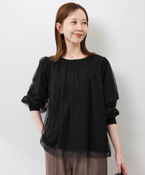 ROPE' PICNIC(ロペピクニック)の「チュールドッキングボリュームスリーブニットプルオーバー(ニット/セーター・レディース・オフホワイト/ブラック/ブラウン・FREE)」の7枚目の写真