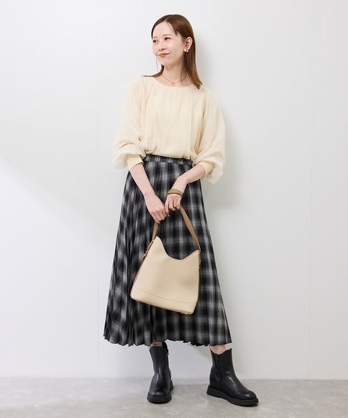 ROPE' PICNIC(ロペピクニック)の「チュールドッキングボリュームスリーブニットプルオーバー(ニット/セーター・レディース・オフホワイト/ブラック/ブラウン・FREE)」の9枚目の写真