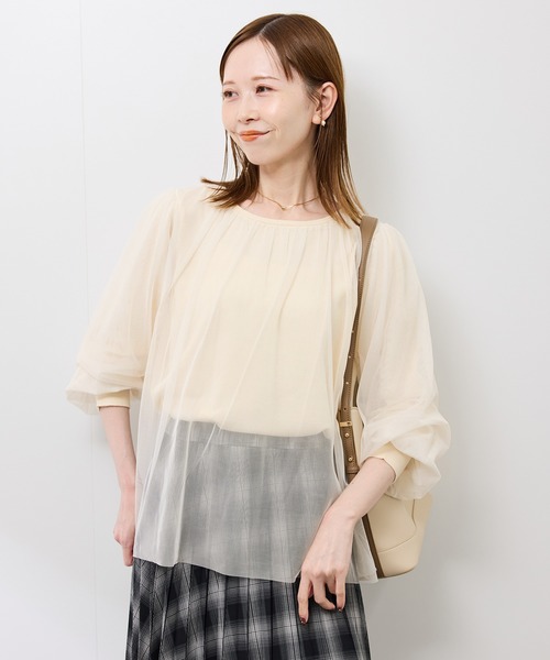 ROPE' PICNIC(ロペピクニック)の「チュールドッキングボリュームスリーブニットプルオーバー(ニット/セーター・レディース・オフホワイト/ブラック/ブラウン・FREE)」の14枚目の写真