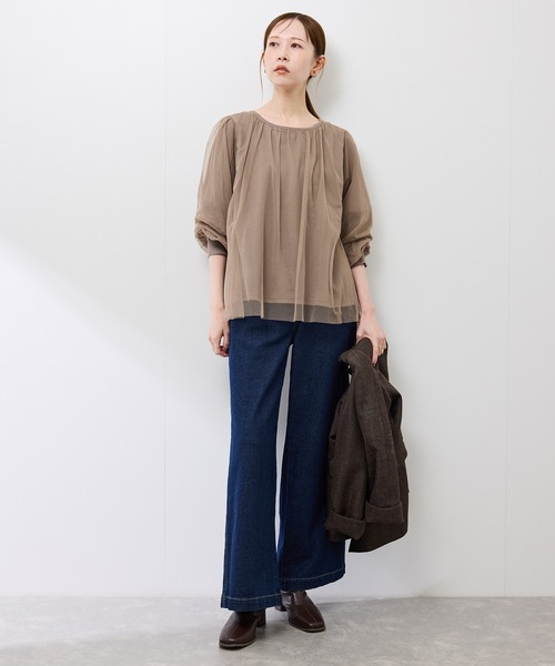 ROPE' PICNIC(ロペピクニック)の「チュールドッキングボリュームスリーブニットプルオーバー(ニット/セーター・レディース・オフホワイト/ブラック/ブラウン・FREE)」の15枚目の写真