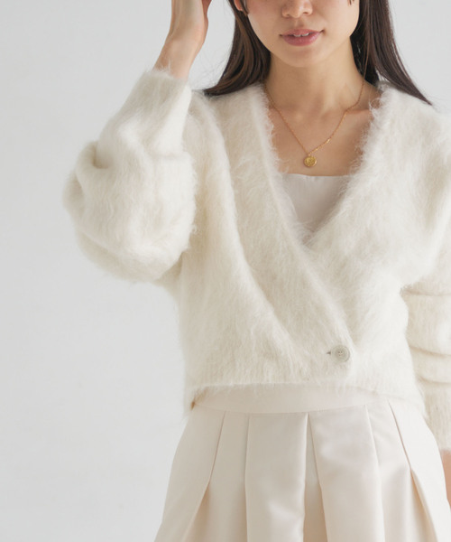 NOBLE アルパカ混シャギーショートカーデ アルパカミックスシャギー