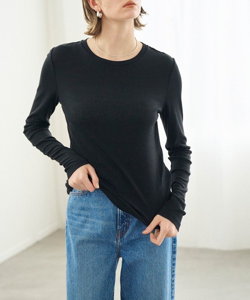 N.O.R.C（ノーク）の「コットンシアーロングスリーブトップス（Tシャツ/カットソー・レディース・オフホワイト/ブラック・フリー）」の2枚目の写真