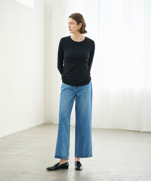 N.O.R.C（ノーク）の「コットンシアーロングスリーブトップス（Tシャツ/カットソー・レディース・オフホワイト/ブラック・フリー）」の5枚目の写真