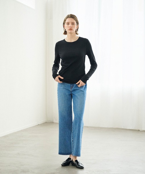 N.O.R.C（ノーク）の「コットンシアーロングスリーブトップス（Tシャツ/カットソー・レディース・オフホワイト/ブラック・フリー）」の6枚目の写真