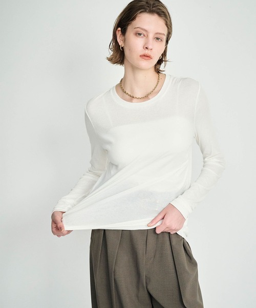 N.O.R.C（ノーク）の「コットンシアーロングスリーブトップス（Tシャツ/カットソー・レディース・オフホワイト/ブラック・フリー）」の7枚目の写真