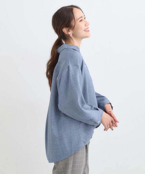 S-LL】インせず着られる デニムライク前開きブラウス（シャツ/ブラウス