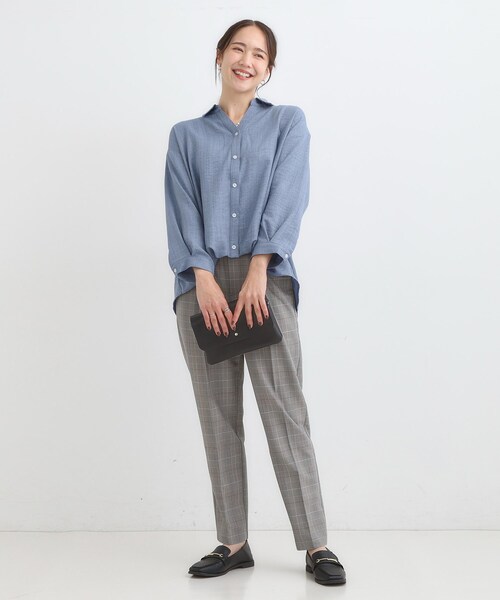 S-LL】インせず着られる デニムライク前開きブラウス（シャツ/ブラウス