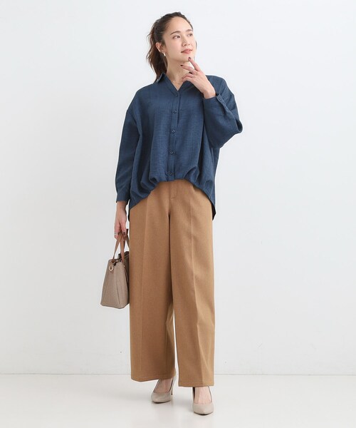 セール】【S-LL】インせず着られる デニムライク前開きブラウス