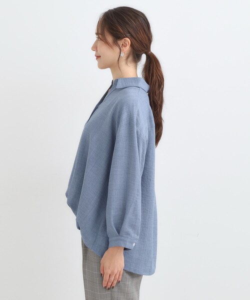 SHOO・LA・RUE（シューラルー）の「【S-LL】インせず着られる デニムライク前開きブラウス（シャツ/ブラウス・レディース・ブルー/ブルー系その他・04/03/02/01）」の12枚目の写真