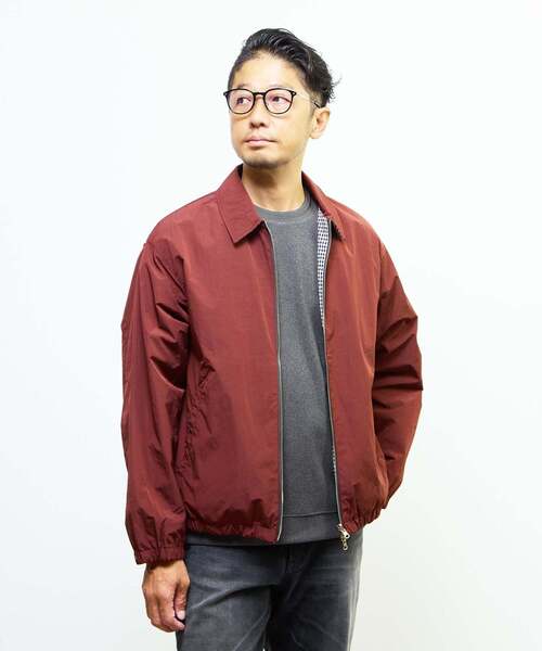 MEN'S MELROSE（メンズメルローズ）の「割繊タフタ×トラッドチェックリバーシブルハリントンジャケット（ブルゾン・メンズ・チャコールグレー/ボルドー・2/3/4）」の2枚目の写真