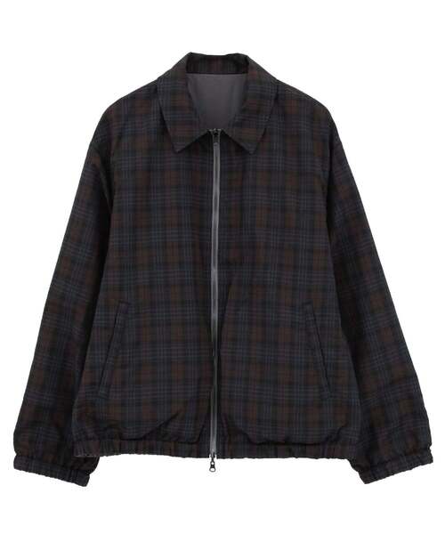 MEN'S MELROSE（メンズメルローズ）の「割繊タフタ×トラッドチェックリバーシブルハリントンジャケット（ブルゾン・メンズ・チャコールグレー/ボルドー・2/3/4）」の5枚目の写真