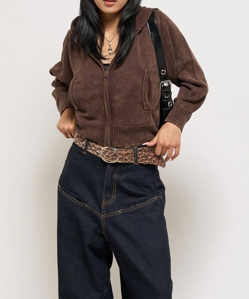 WHO'S WHO gallery（フーズフーギャラリー）の「【KOOKY'N/クーキー】ピグメント加工ジップニットパーカー（パーカー・メンズ・ネイビー/チャコールグレー/ブラウン・SMALL/X-SMALL/MEDIUM）」の12枚目の写真