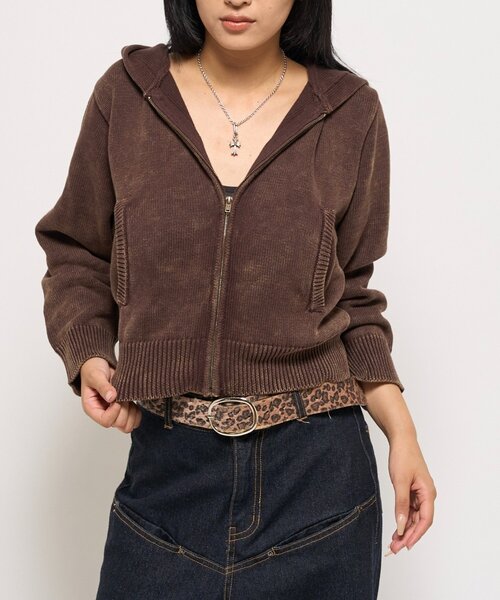 WHO'S WHO gallery（フーズフーギャラリー）の「【KOOKY'N/クーキー】ピグメント加工ジップニットパーカー（パーカー・メンズ・ネイビー/チャコールグレー/ブラウン・SMALL/X-SMALL/MEDIUM）」の4枚目の写真