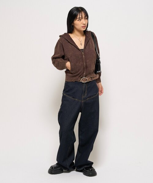 WHO'S WHO gallery（フーズフーギャラリー）の「【KOOKY'N/クーキー】ピグメント加工ジップニットパーカー（パーカー・メンズ・ネイビー/チャコールグレー/ブラウン・SMALL/X-SMALL/MEDIUM）」の17枚目の写真