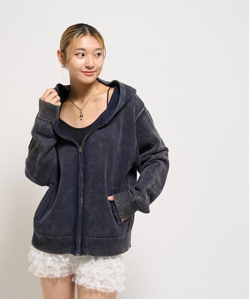 WHO'S WHO gallery（フーズフーギャラリー）の「【KOOKY'N/クーキー】ピグメント加工ジップニットパーカー（パーカー・メンズ・ネイビー/チャコールグレー/ブラウン・SMALL/X-SMALL/MEDIUM）」の21枚目の写真