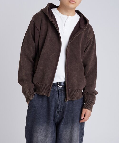 WHO'S WHO gallery（フーズフーギャラリー）の「【KOOKY'N/クーキー】ピグメント加工ジップニットパーカー（パーカー・メンズ・ネイビー/チャコールグレー/ブラウン・SMALL/X-SMALL/MEDIUM）」の7枚目の写真