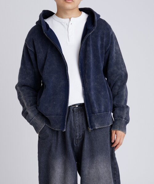 WHO'S WHO gallery（フーズフーギャラリー）の「【KOOKY'N/クーキー】ピグメント加工ジップニットパーカー（パーカー・メンズ・ネイビー/チャコールグレー/ブラウン・SMALL/X-SMALL/MEDIUM）」の9枚目の写真