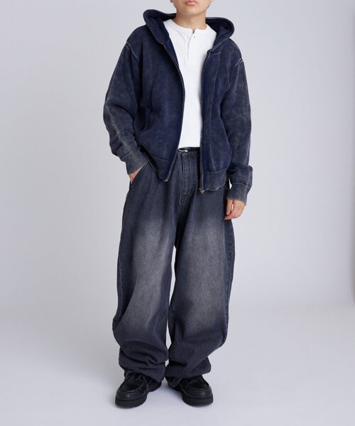 WHO'S WHO gallery（フーズフーギャラリー）の「【KOOKY'N/クーキー】ピグメント加工ジップニットパーカー（パーカー・メンズ・ネイビー/チャコールグレー/ブラウン・SMALL/X-SMALL/MEDIUM）」の11枚目の写真