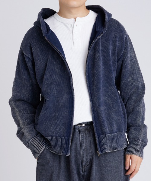 WHO'S WHO gallery（フーズフーギャラリー）の「【KOOKY'N/クーキー】ピグメント加工ジップニットパーカー（パーカー・メンズ・ネイビー/チャコールグレー/ブラウン・SMALL/X-SMALL/MEDIUM）」の3枚目の写真