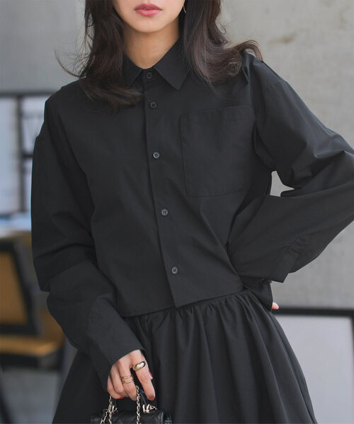 KOBE LETTUCE（コウベレタス）の「クロップドシャツ（シャツ/ブラウス・レディース・オフホワイト/ブラック/ブラウン・M）」の2枚目の写真