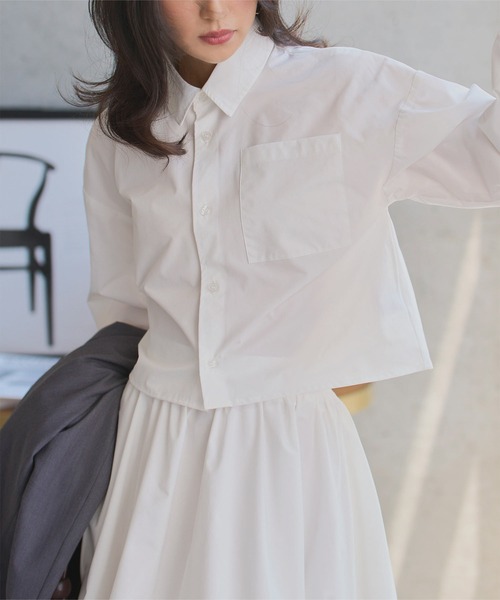 KOBE LETTUCE（コウベレタス）の「クロップドシャツ（シャツ/ブラウス・レディース・オフホワイト/ブラック/ブラウン・M）」の15枚目の写真