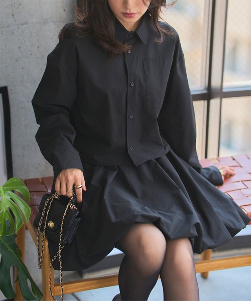 KOBE LETTUCE（コウベレタス）の「クロップドシャツ（シャツ/ブラウス・レディース・オフホワイト/ブラック/ブラウン・M）」の13枚目の写真