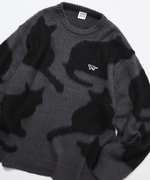 限定展開 CHOW DOWN/チャウダウン リラックスフィット ジャカード クルーネック モヘアタッチ シャギーニット / キャットモチーフ（ニット/セーター）｜FREAK'S STORE（フリークスストア）のファッション通販 - ZOZOTOWN