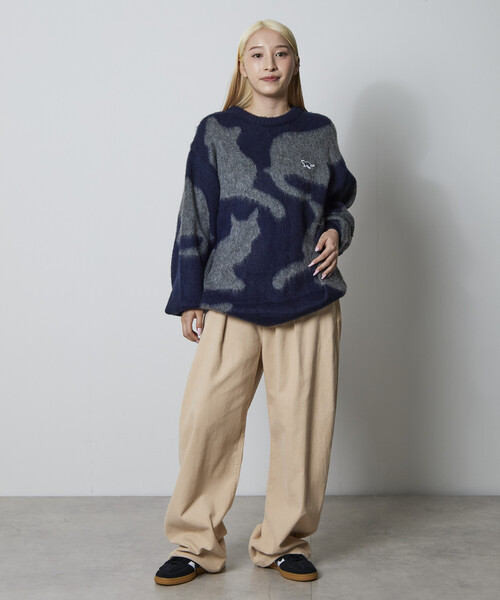 FREAK'S STORE（フリークスストア）の「限定展開 CHOW DOWN/チャウダウン リラックスフィット ジャカード クルーネック モヘアタッチ シャギーニット / キャットモチーフ（ニット/セーター・メンズ・ネイビー/チャコールグレー・LARGE/MEDIUM/SMALL）」の17枚目の写真