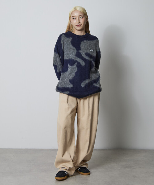 FREAK'S STORE（フリークスストア）の「限定展開 CHOW DOWN/チャウダウン リラックスフィット ジャカード クルーネック モヘアタッチ シャギーニット / キャットモチーフ（ニット/セーター・メンズ・ネイビー/チャコールグレー・LARGE/MEDIUM/SMALL）」の14枚目の写真