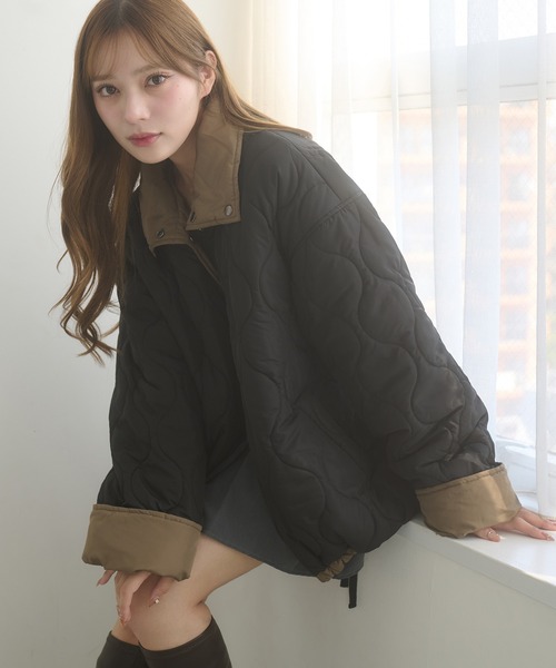Ambre Neige（アンブルネージュ）の「reversible quilting big jacket / リバーシブルキルティングビッグジャケット（ブルゾン・レディース・アイボリー/ブラック・FREE）」の2枚目の写真