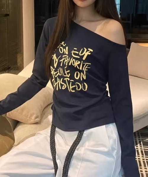 Achic(アシック)の「ワンショルダーロングスリーブ(Tシャツ/カットソー・レディース・ネイビー/ホワイト/グレー・M)」の3枚目の写真