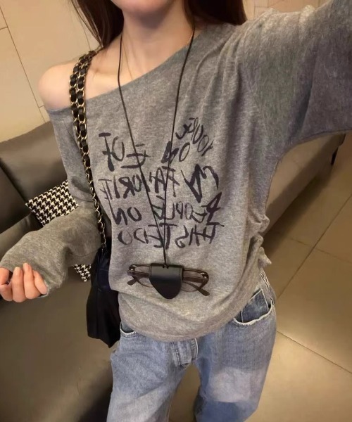 Achic(アシック)の「ワンショルダーロングスリーブ(Tシャツ/カットソー・レディース・ネイビー/ホワイト/グレー・M)」の1枚目の写真