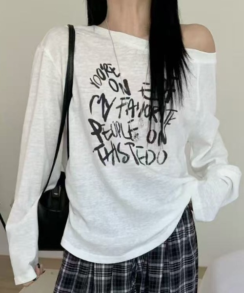 Achic(アシック)の「ワンショルダーロングスリーブ(Tシャツ/カットソー・レディース・ネイビー/ホワイト/グレー・M)」の5枚目の写真