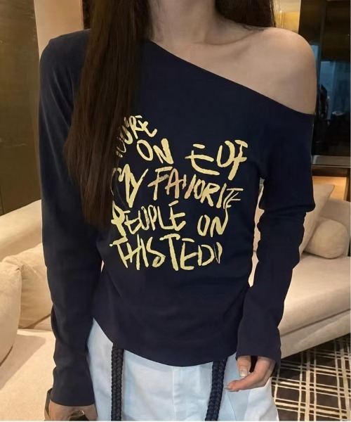 Achic(アシック)の「ワンショルダーロングスリーブ(Tシャツ/カットソー・レディース・ネイビー/ホワイト/グレー・M)」の8枚目の写真