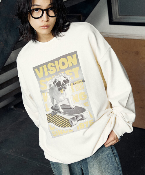 PUBLUX（パブリュクス）の「VISION STREET WEAR/ヴィジョンストリートウェアー 別注DOG PHOTO SWEAT(限定展開)（スウェット・メンズ・ライトグレー/オフホワイト/チャコールグレー・MEDIUM/X-LARGE/LARGE）」の10枚目の写真