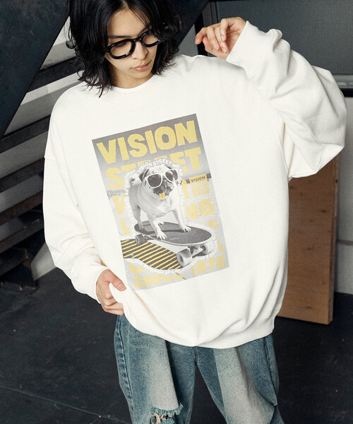 PUBLUX（パブリュクス）の「VISION STREET WEAR/ヴィジョンストリートウェアー 別注DOG PHOTO SWEAT(限定展開)（スウェット・メンズ・ライトグレー/オフホワイト/チャコールグレー・MEDIUM/X-LARGE/LARGE）」の15枚目の写真