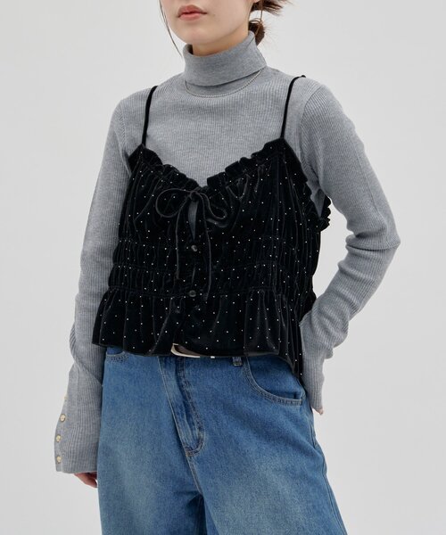 DISCOAT(ディスコート)の「【umm.】キラキラシャーリングキャミ(Tシャツ/カットソー・レディース・ブラック/ブラウン・FREE)」の6枚目の写真
