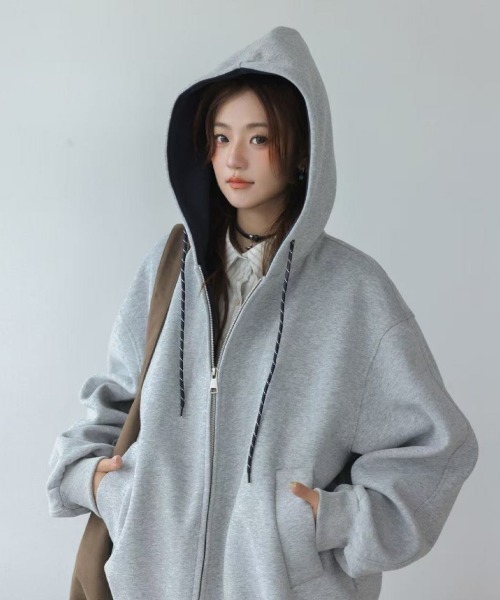 GEMEDA（ジェメダ）の「【秋冬新作】配色ジップパーカー（パーカー