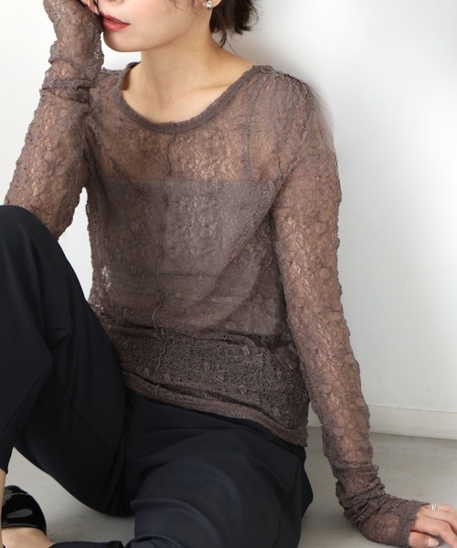 Ehre style(エーレスタイル)の「大人のアクセント 透け感少な目 レースインナー(Tシャツ/カットソー・レディース・ブラック/ブラウン・FREE)」の4枚目の写真