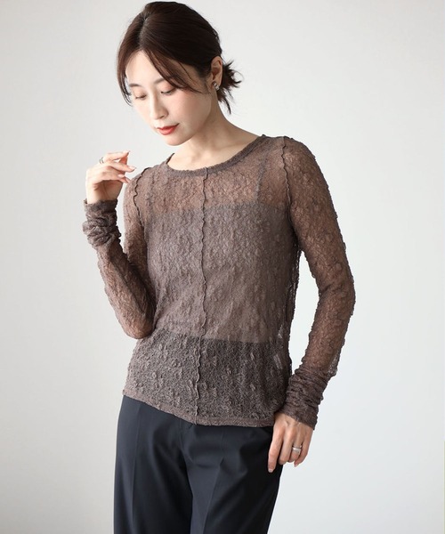 Ehre style(エーレスタイル)の「大人のアクセント 透け感少な目 レースインナー(Tシャツ/カットソー・レディース・ブラック/ブラウン・FREE)」の7枚目の写真
