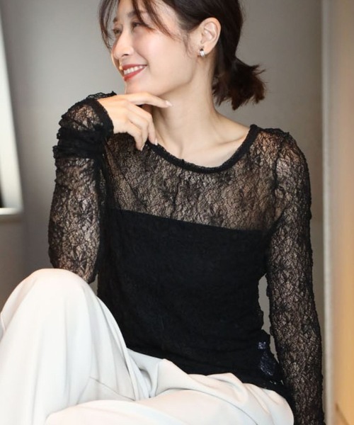 Ehre style(エーレスタイル)の「大人のアクセント 透け感少な目 レースインナー(Tシャツ/カットソー・レディース・ブラック/ブラウン・FREE)」の8枚目の写真